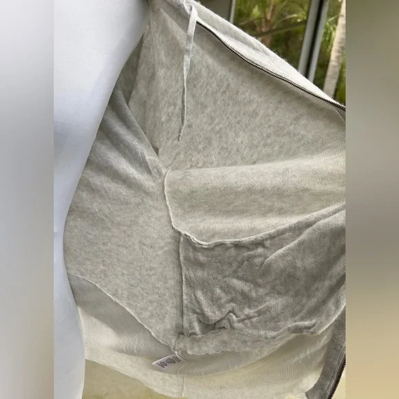 Theory Light Grey Short Sleeve Zippered Hoodie Cardigan Jacket Large L P - Picture 10 of 12